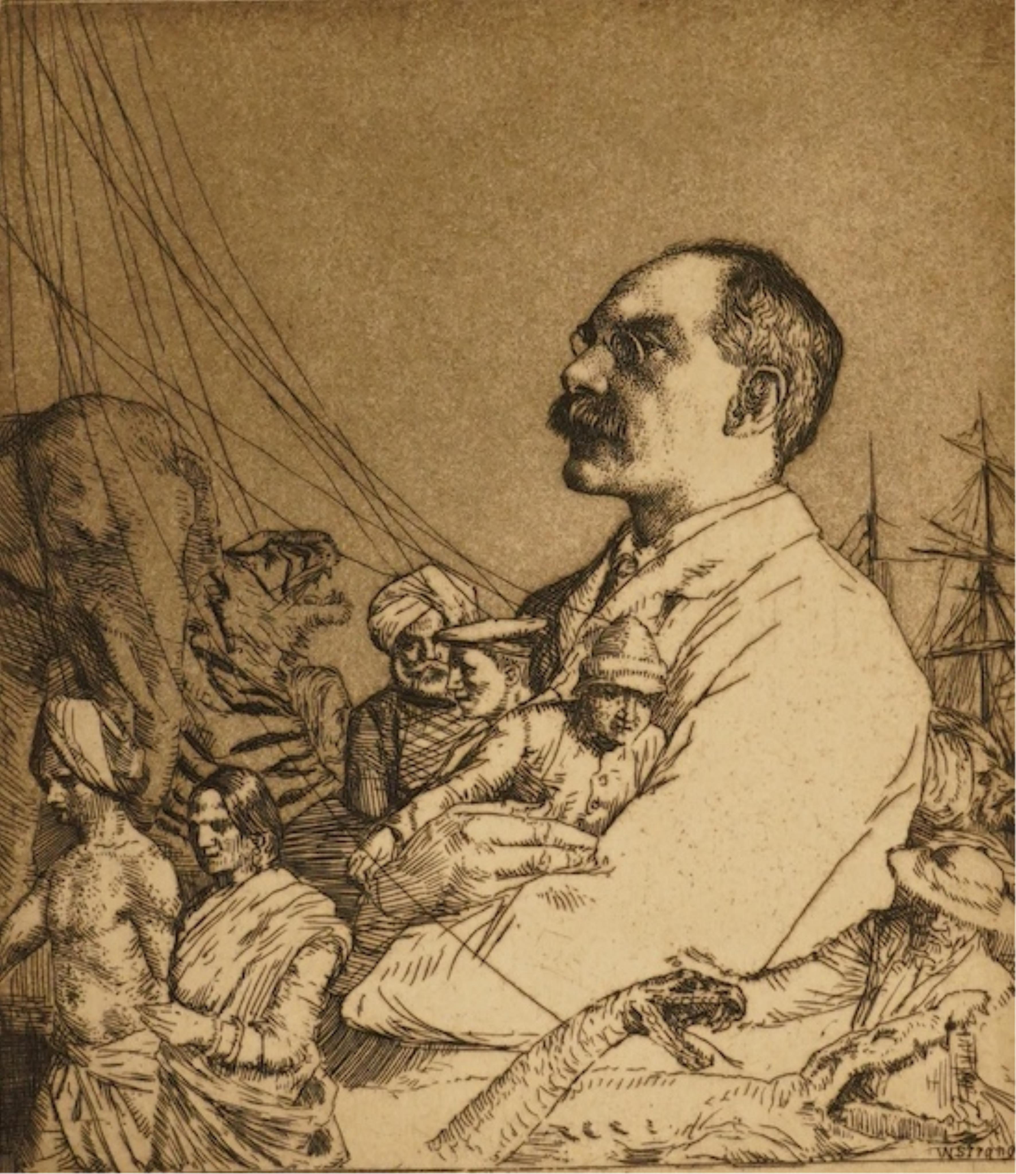 [Kipling, Rudyard], Strang William, A Series of Thirty Etchings, Illustrating Subjects from the Writings of Rudyard Kipling, Macmillan, 1901, 44 x 35cm. Condition - fair with foxing and staining